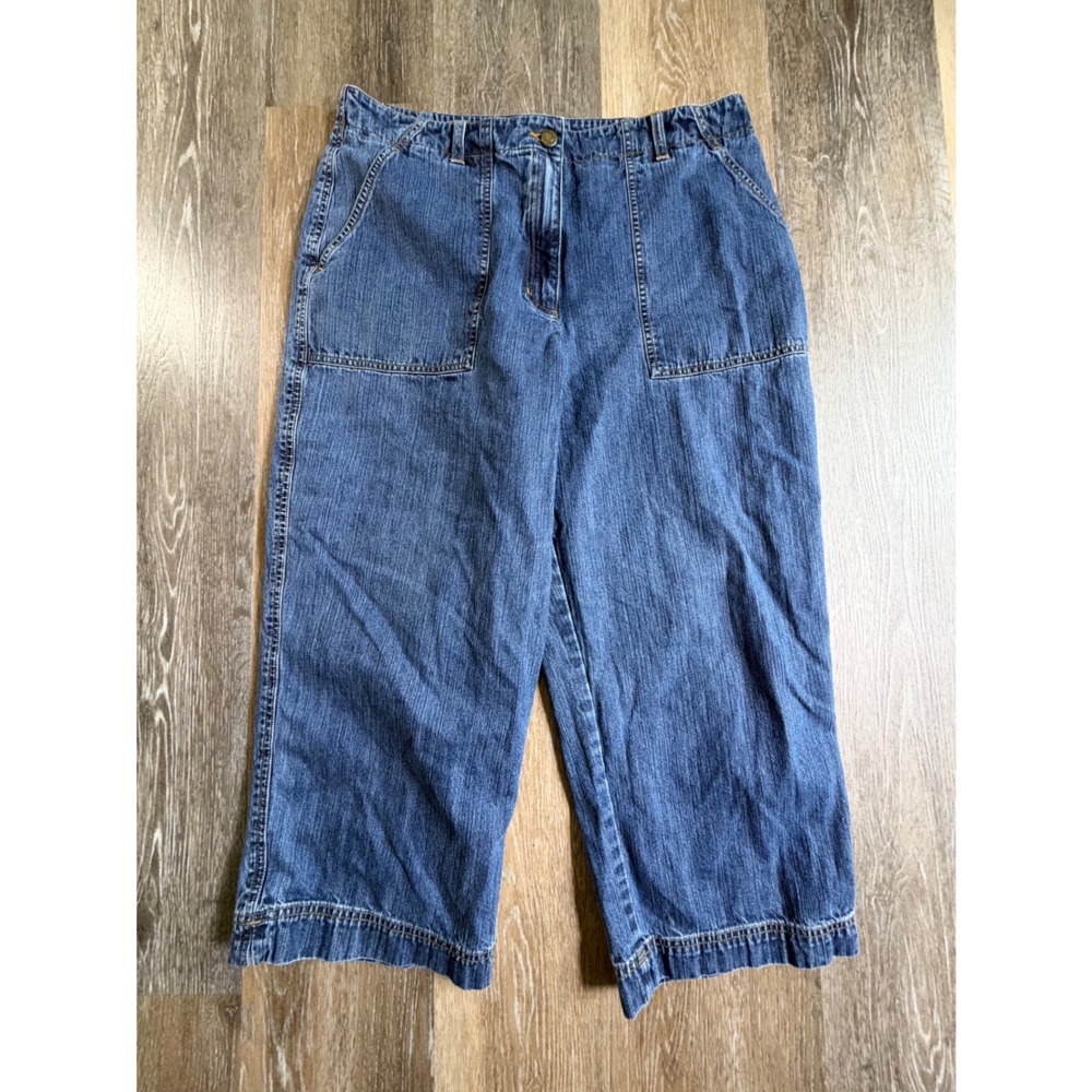 Jones Sport Denim Capri Pants Womens 14 Blue Wide Leg High Rise Cotton 5431